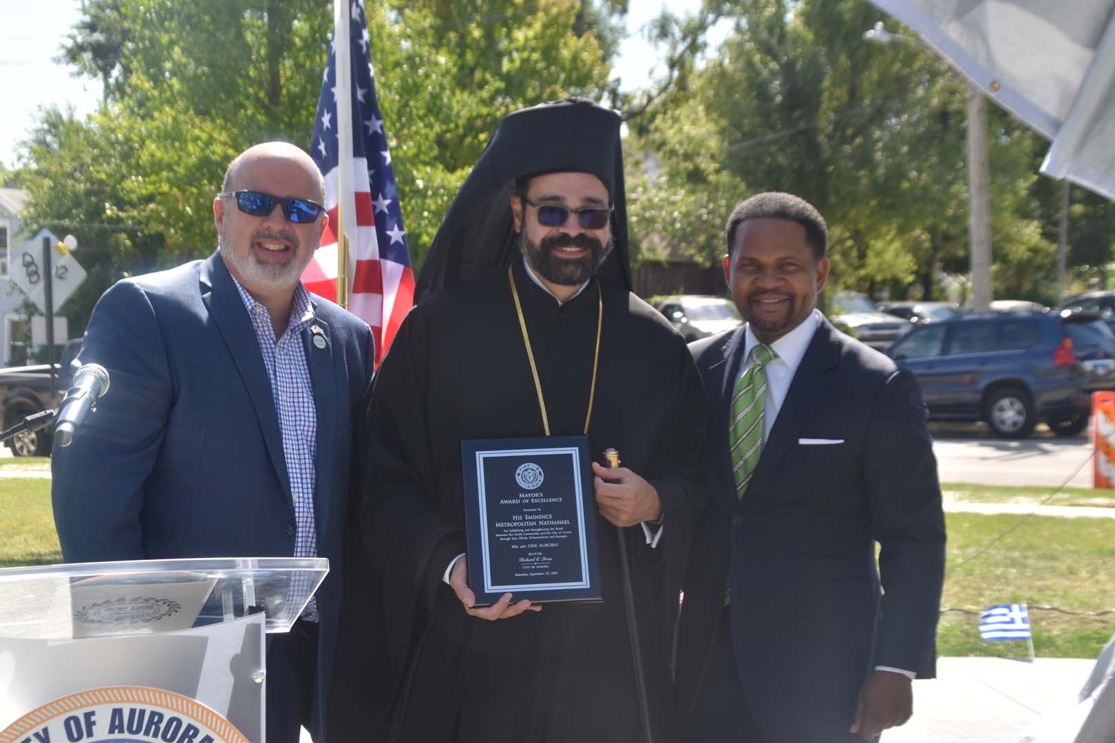 September 25th 2021 monument unveiled in Aurora Illinois - Alex Alexandrou, Metropolitan Nathanael, Mayor Irvin