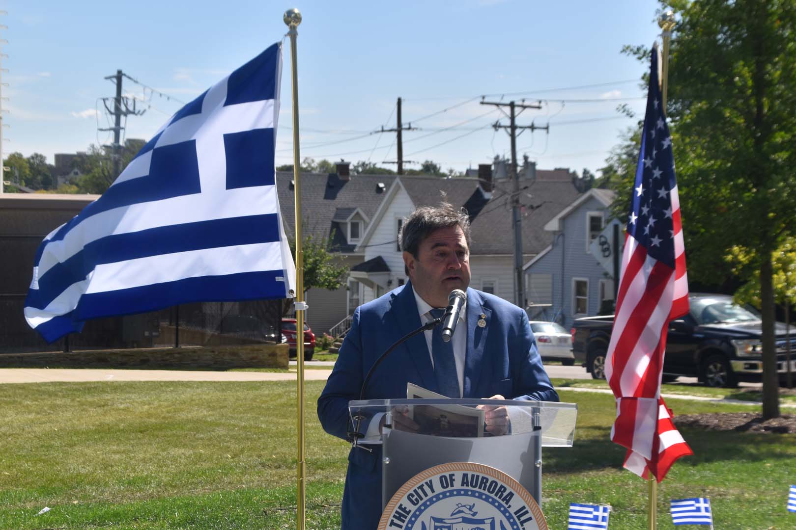 September 25th 2021 monument unveiled in Aurora Illinois - Louis Atsaves, Supreme Vice President, AHEPA