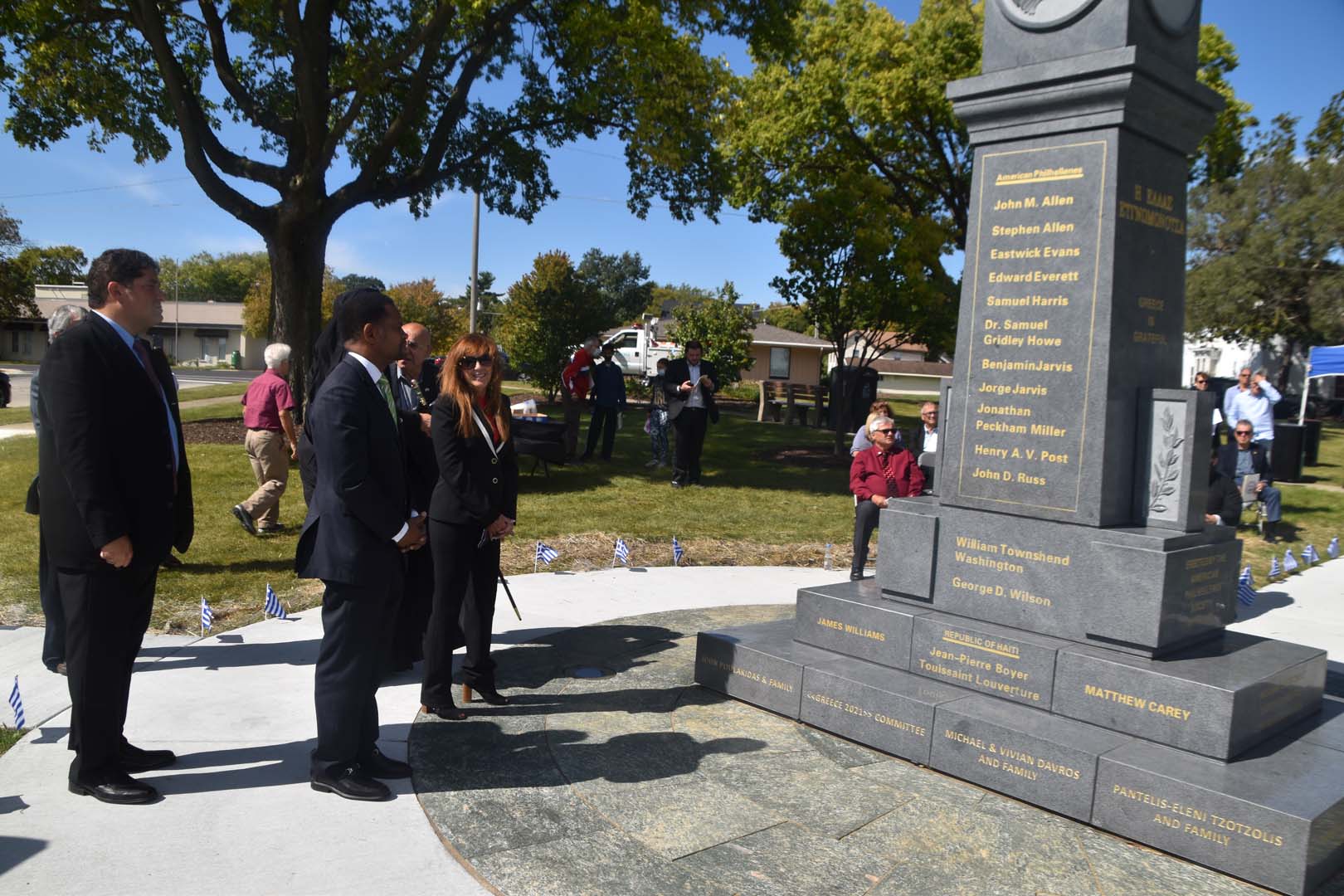 September 25th 2021 monument unveiled in Aurora Illinois - Michael Poulakidas, Mayor Irvin, Sen Holmes