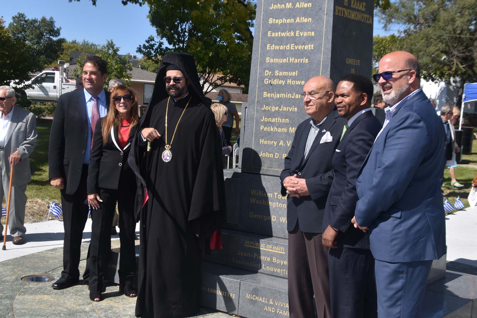 September 25th 2021 monument unveiled in Aurora Illinois - Michael Poulakidas, Sen Holmes, Metropolitan Nathanael, Panagiotis Nikolopoulos, Mayor Irvin, Alex Alexandrou