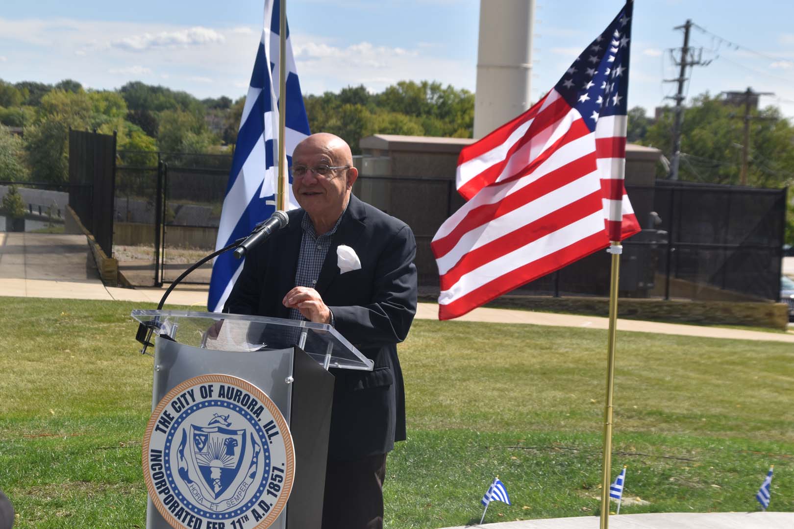 September 25th 2021 monument unveiled in Aurora Illinois - Panagiotis Nikolopoulos addresses guests