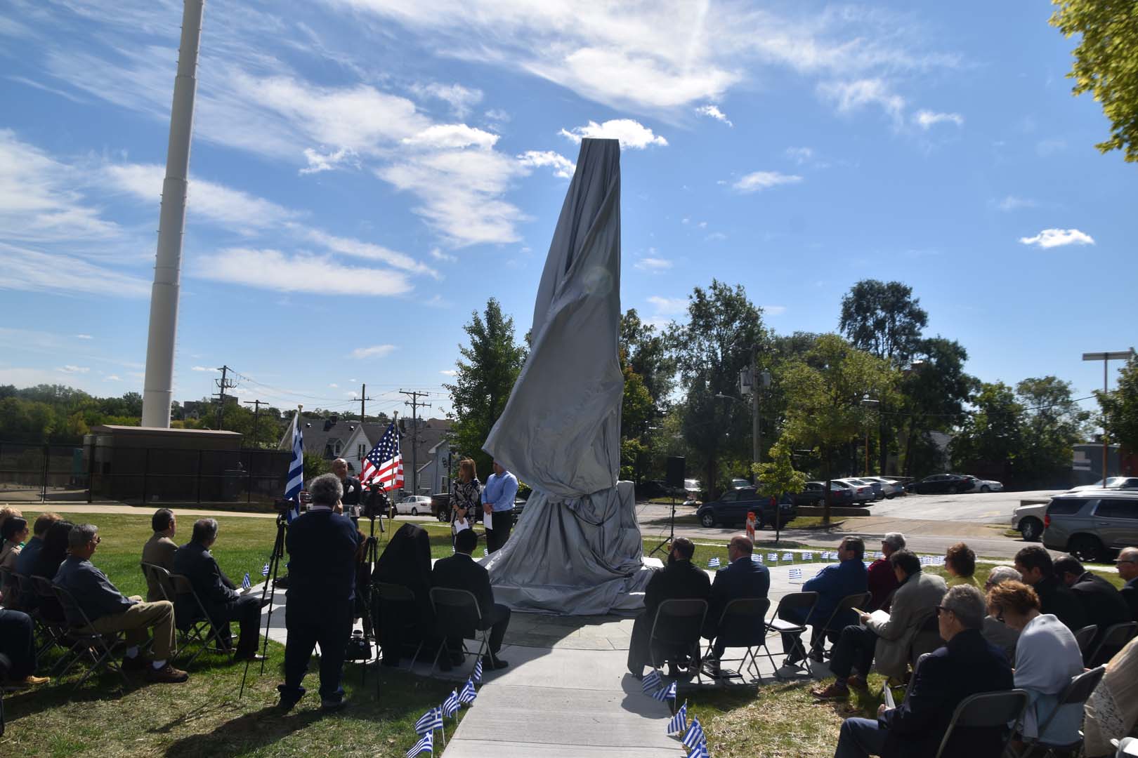 September 25th 2021 monument unveiled in Aurora Illinois - Philhellenes Monument before unveiling