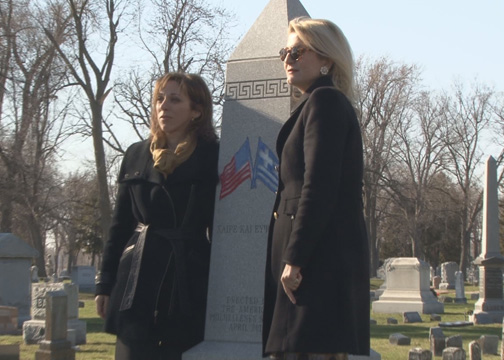 Ms. Efthymiadou and Ms. Tomai-Constantopoulou at Riverside Cemetery, Oshkosh, Wisconsin