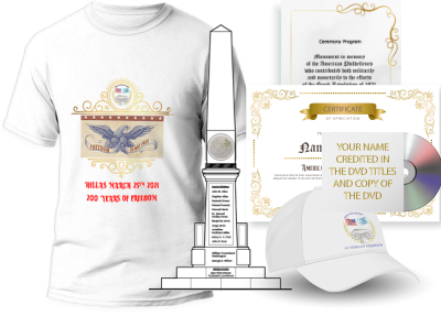 freedom is not free american philhellenes society giveaway hat t-shirt name credited in program and DVD and name inscribed on face of monument